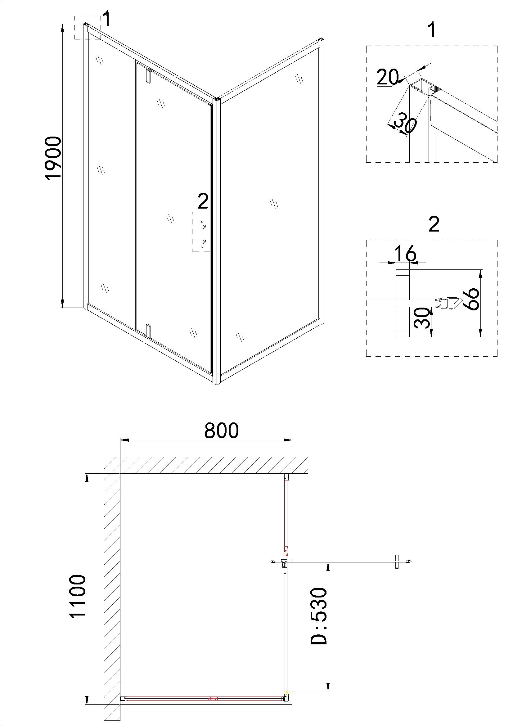 Душевой уголок Niagara Nova NG-43-11AG-A80G 110x80 прозрачный, золото