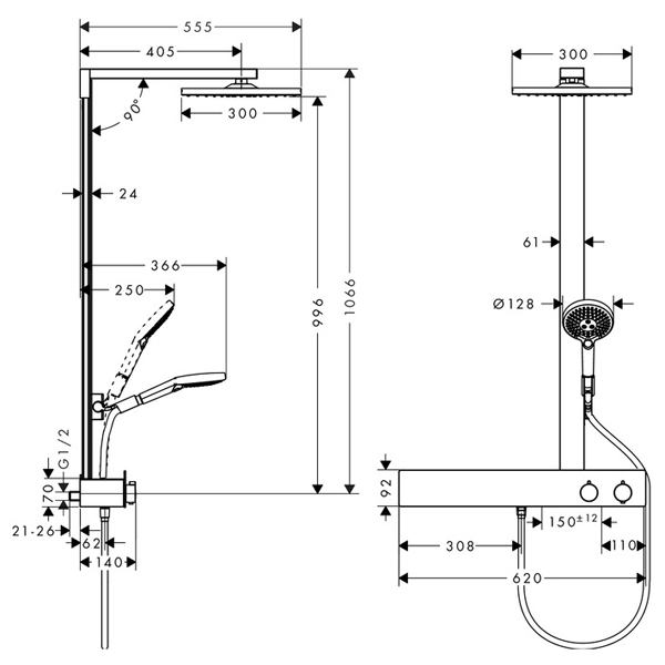 Душевая стойка Hansgrohe Raindance E300 27363000 с термостатом