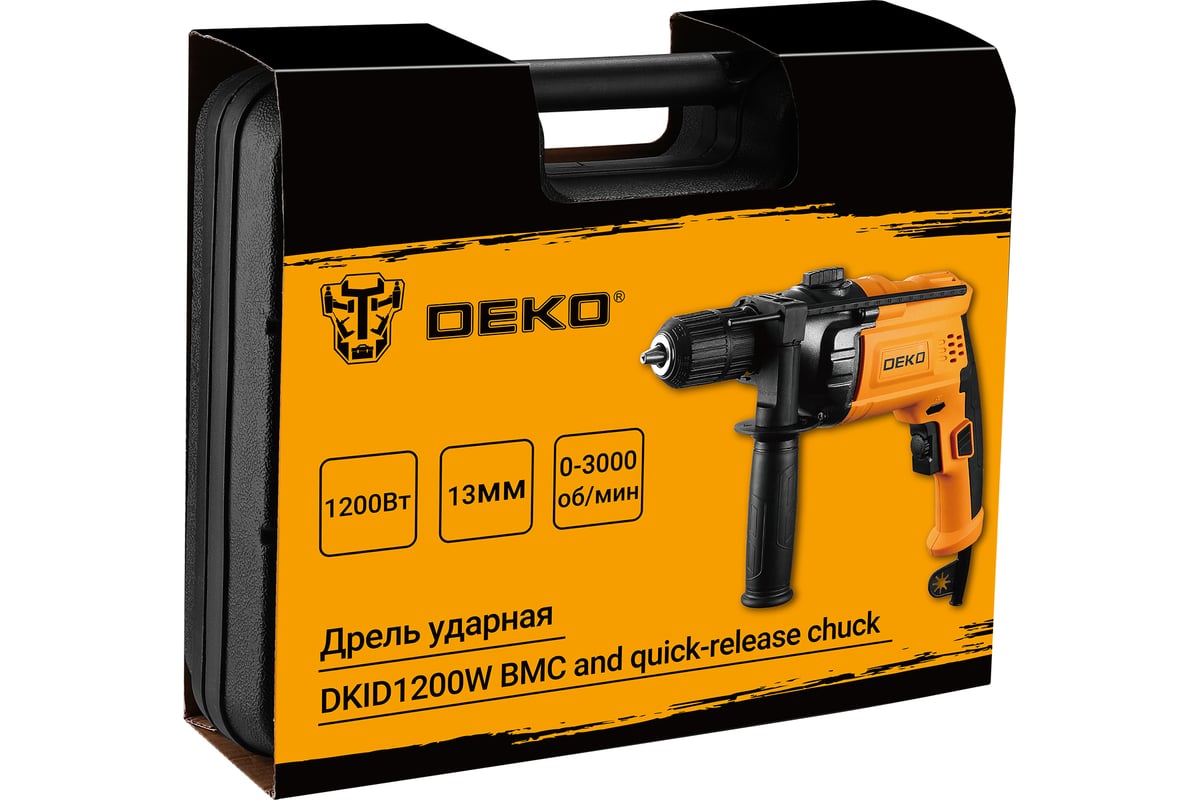 Ударная сетевая дрель Deko DKID1200W в кейсе, с быстрозажимным патроном 063-4327