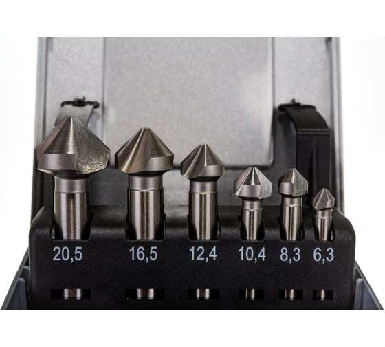 Набор зенковок 90° (6 шт; 6.3, 8.3, 10.4, 12.4, 16.5, 20.5; HSS) Bucovice Tools 741806