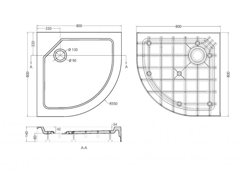 Поддон для душа Cezares TRAY-SMC-R-80-550-150-W 80x80 стеклокомпозит