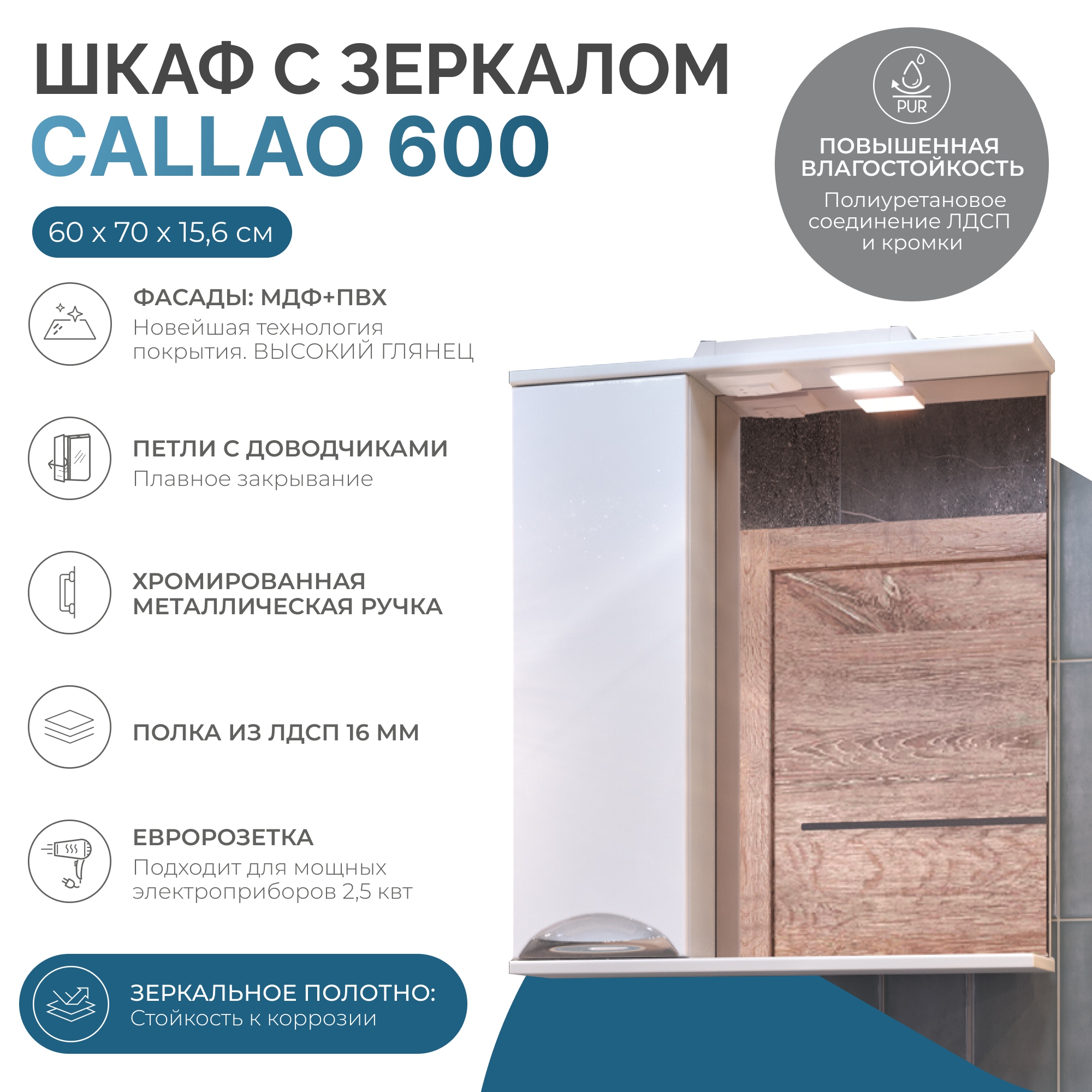 Зеркальный шкаф Vigo Callao 60 см левый z.CAL.60.L.El