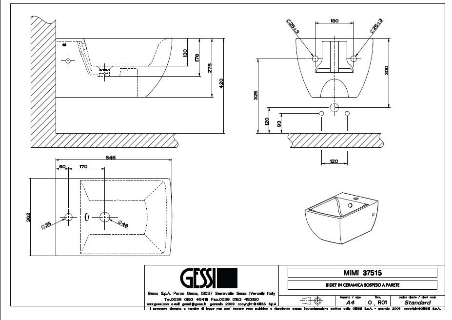 Подвесное биде Gessi Mimi 37515.518 белый