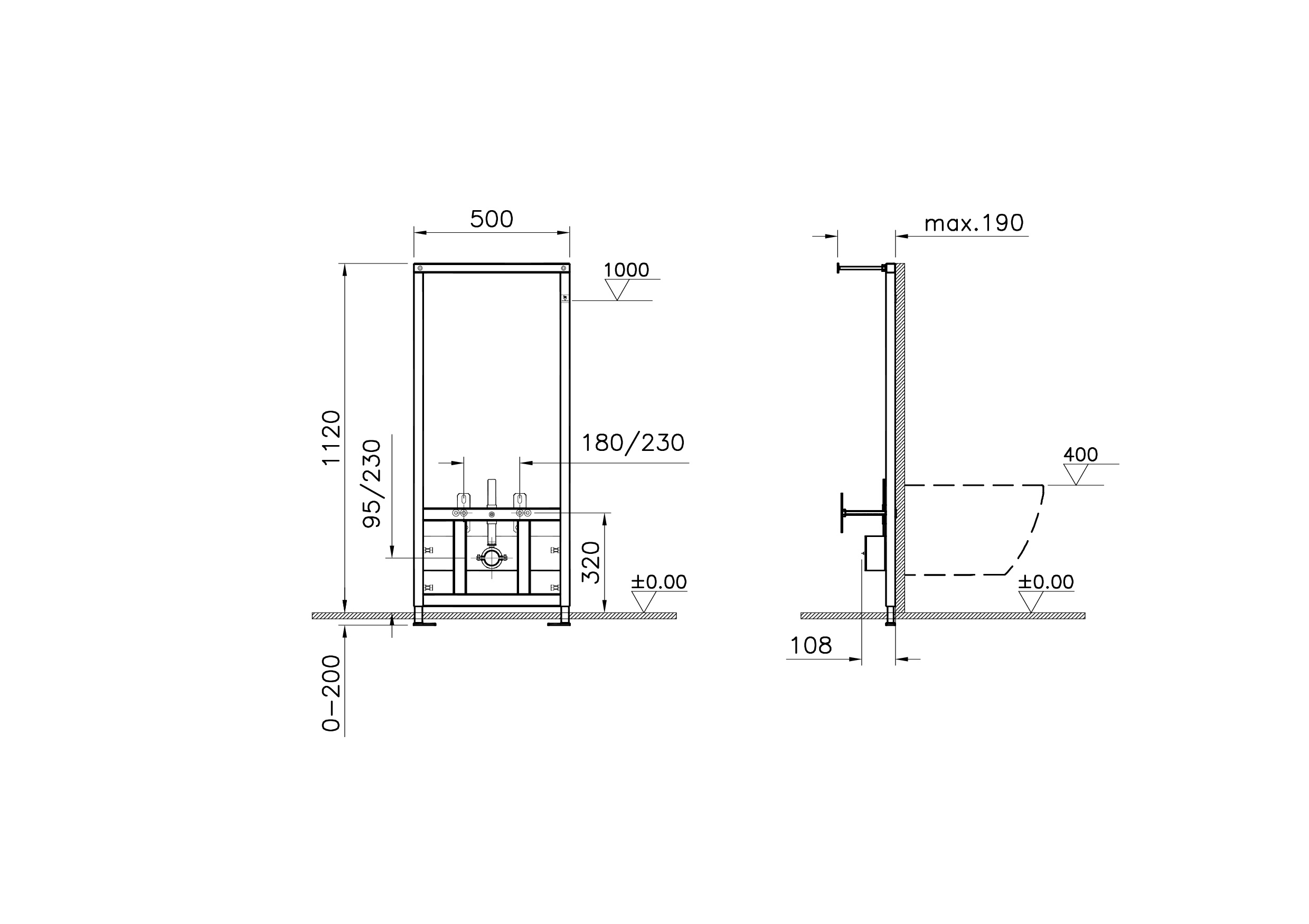 Инсталляция для биде VitrA Frame 780-5820 для стен из ГВЛ