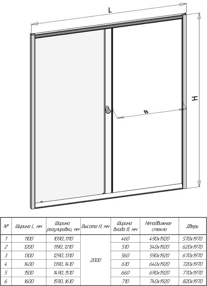 Душевая дверь Радомир Вита 1-63-6-0-0-1080 120х200 см прозрачная, черный
