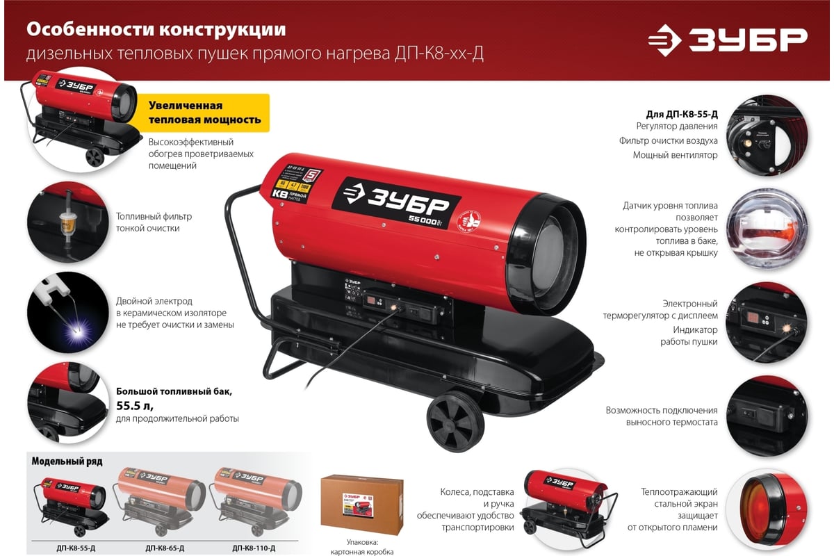 Дизельная тепловая пушка Зубр 55 кВт, прямой нагрев ДП-К8-55-Д