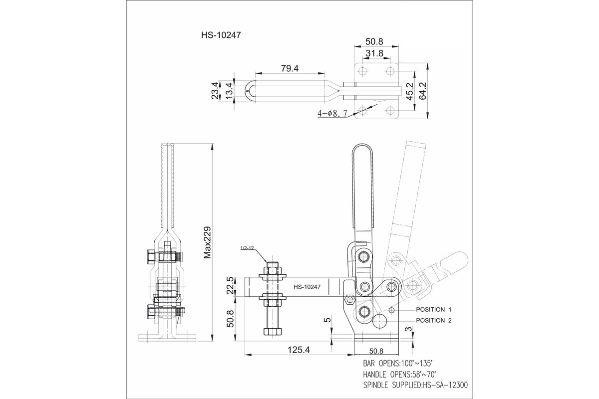 Зажим с вертикальной рукоятью HS CLAMP HS-10247