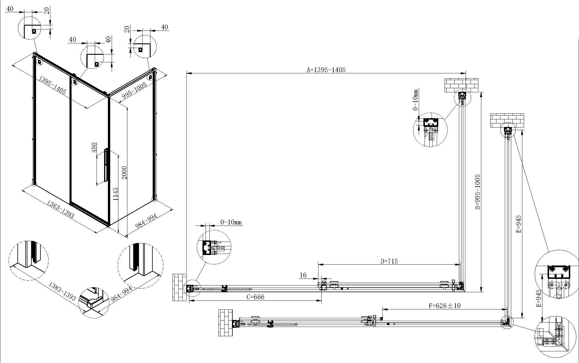 Душевой уголок Vincea Ультима (Ultima) VSR-7UL1014CLG 140x100 брашированное золото, прозрачное