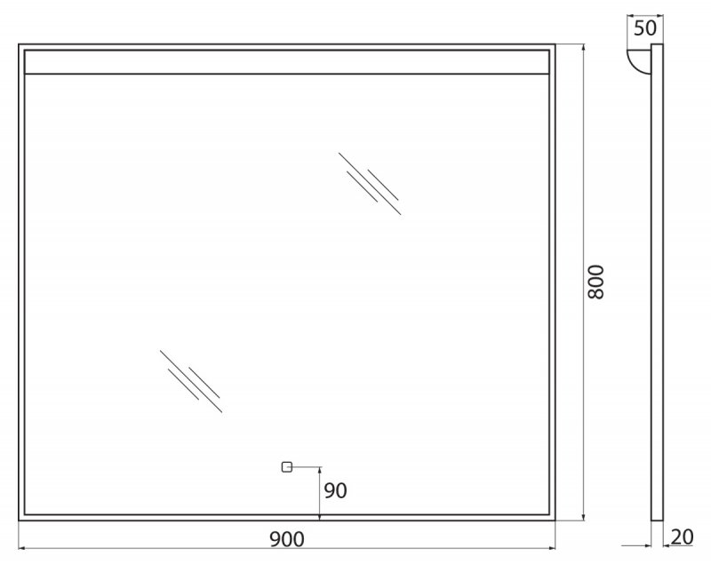 Зеркало BelBagno SPC-UNO-900-800-TCH 90x80 см, с подсветкой