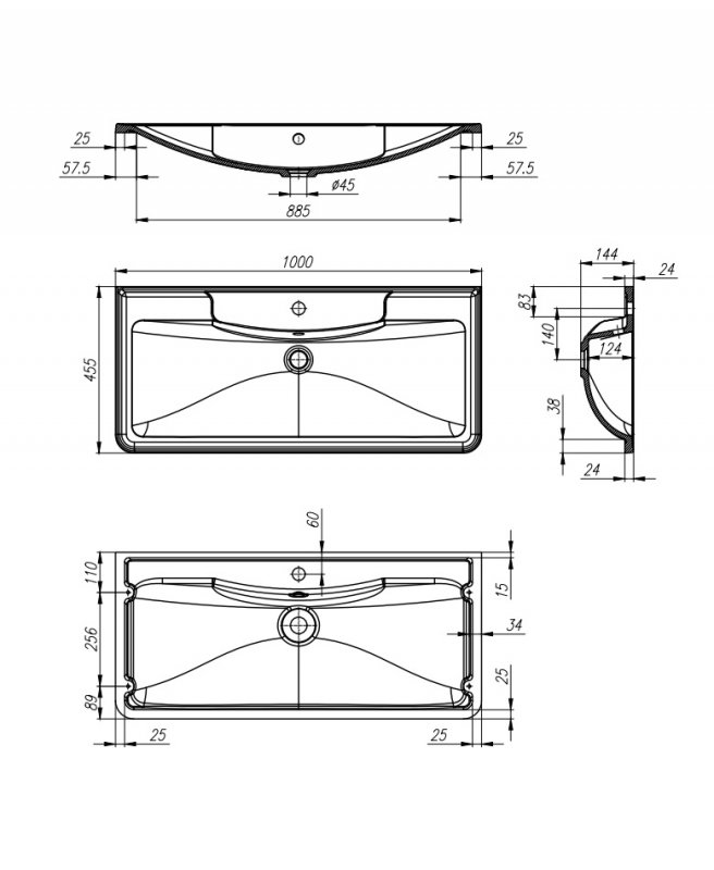 Раковина BelBagno BB1000/455-LV-ART-ALR-NERO 100 см черный матовый