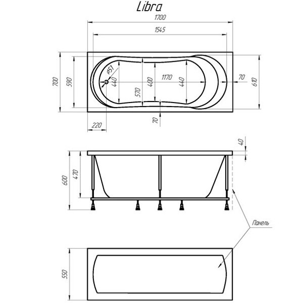 Акриловая ванна Marka One Libra 170x70