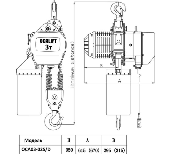 Стационарная цепная таль на крюке OCALIFT 03-02S 3 т, 12 м, 380 в OCA0302SN12m