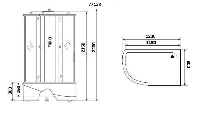 Душевая кабина Niagara Luxe NG-7712WR 120x80 R, белый