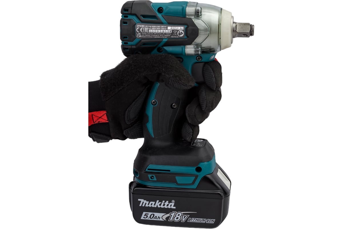 Аккумуляторный ударный гайковерт Makita бесщеточный, 18 В, 1x5 Ач Li-ion, 0-1800/2600/3500у/м, 280 Нм, квадрат 1/2", 1.7 кг, кор., подсв, М10-М20, кейс DTW285RTK