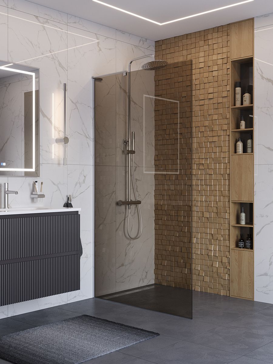 Душевая перегородка Belbagno UNO-L-1-TB-100-BR-Cr 100x200 бронза, хром