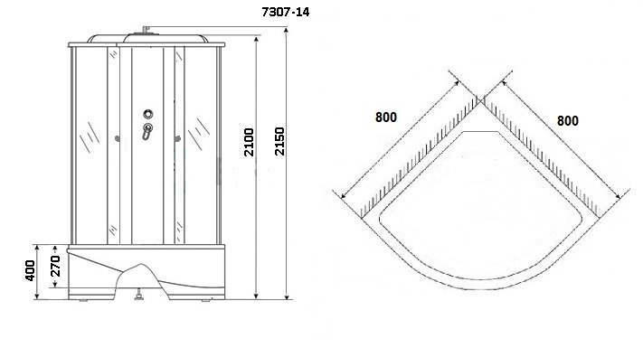 Душевая кабина Niagara Eco NG- 7307-14 80x80, четверть круга, стекло матовое