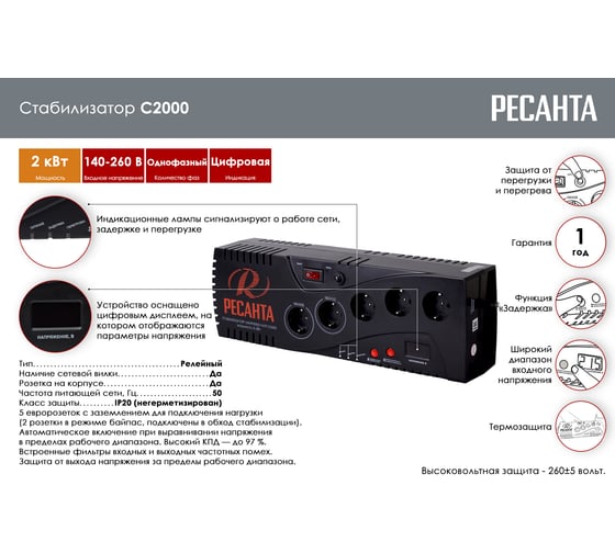 Стабилизатор Ресанта С2000 63/6/34