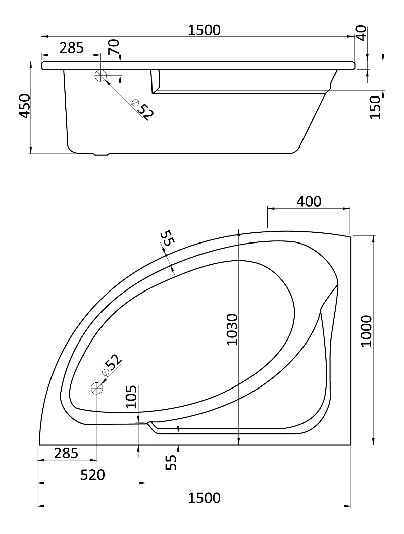 Акриловая ванна Santek Гоа 150x100 L