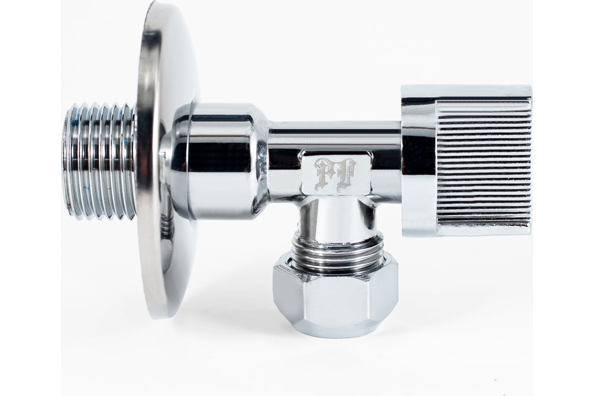 Угловой шаровой кран для бытовой техники PROFACTOR PF CHROME н/цанга 1/2 дюйма х 10 мм PF BAV 357C