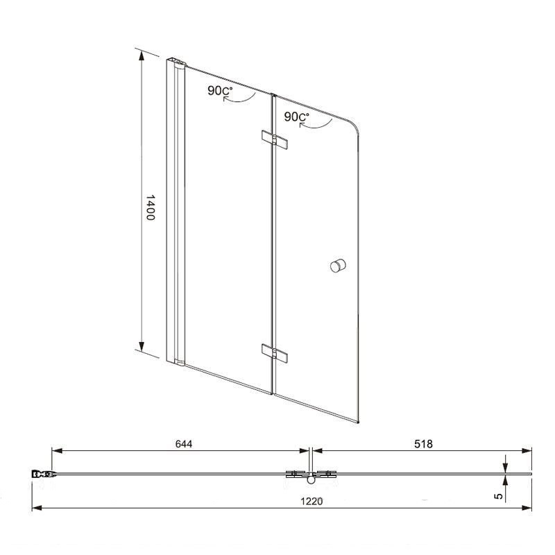 Шторка для ванны Aquanet Beta 4 NF6222 hinge 122x140, прозрачное стекло