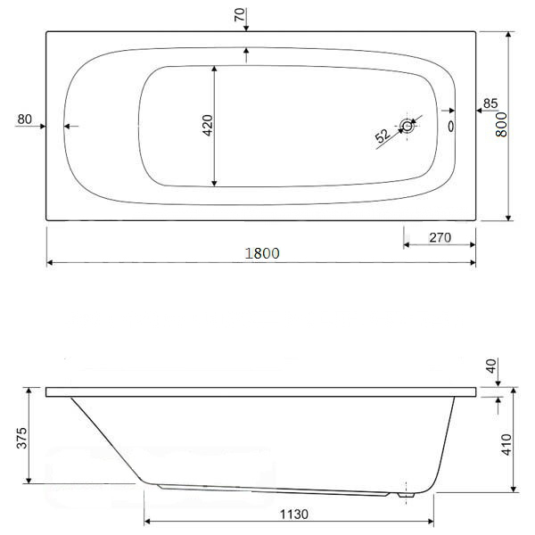 Акриловая ванна Cezares Eco 180x80 см