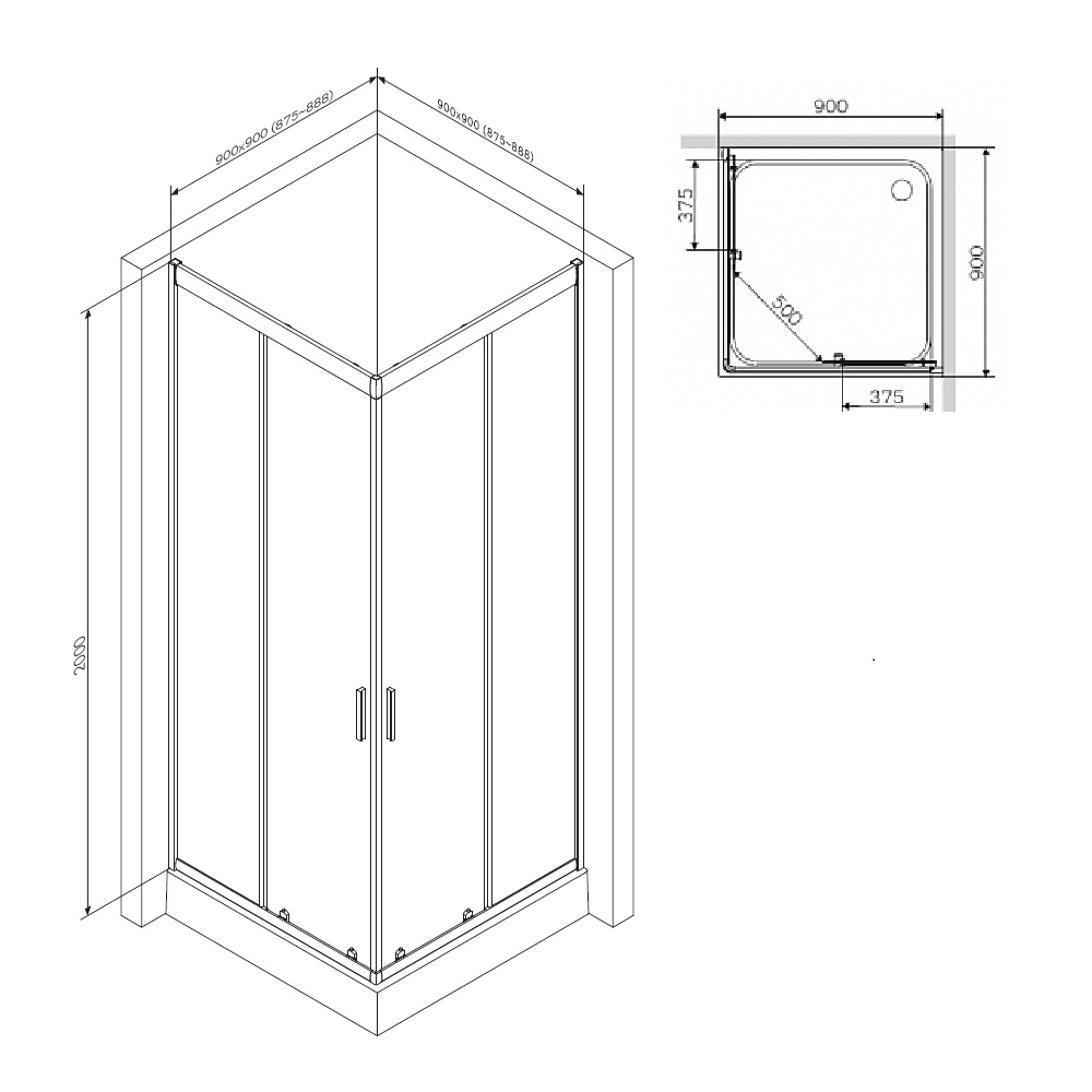 Душевой уголок Am.Pm Gem W90G-403-090BT 90x90 прозрачный, черный матовый