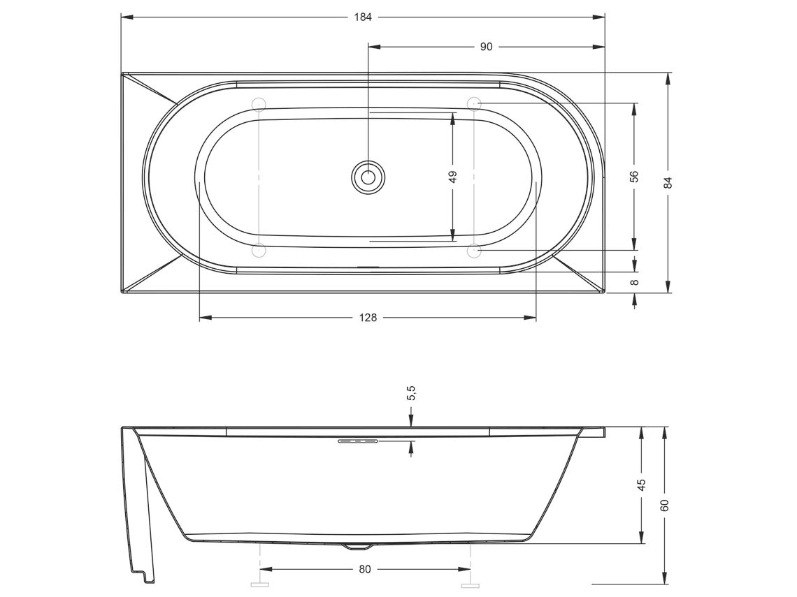 Акриловая ванна Riho Desire Corner 184x84 см L белый матовый