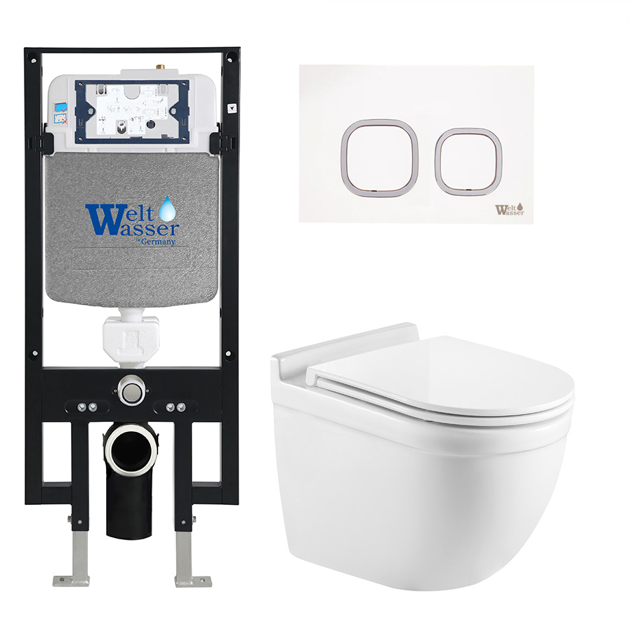 Комплект Weltwasser 10000010650 унитаз Heimbach 041 GL-WT + инсталляция + кнопка Amberg RD-WT