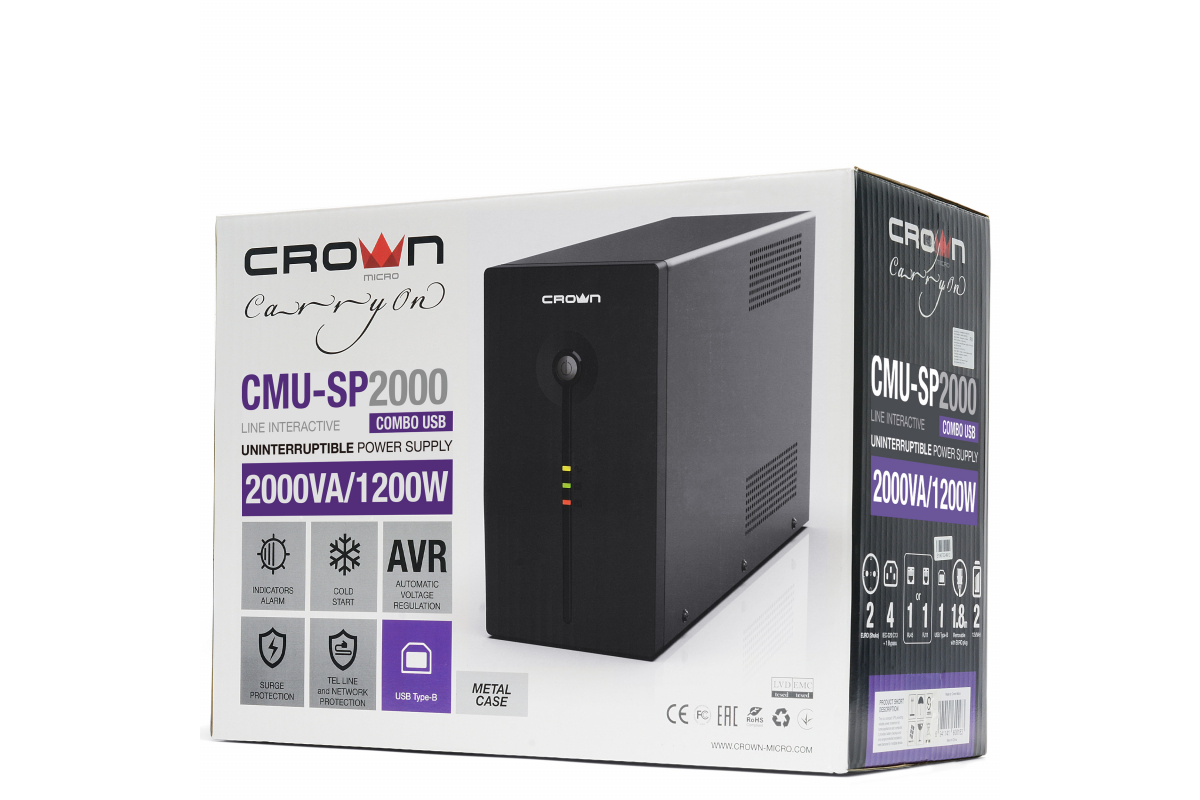 Источник бесперебойного питания Crown Micro CMU-SP2000COMBO USB CM000003128