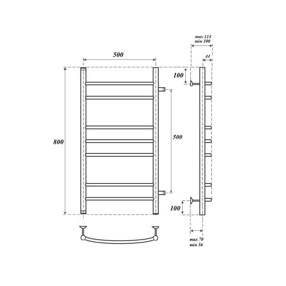 Полотенцесушитель водяной Point PN05558 П7 50x80, боковое подключение, хром