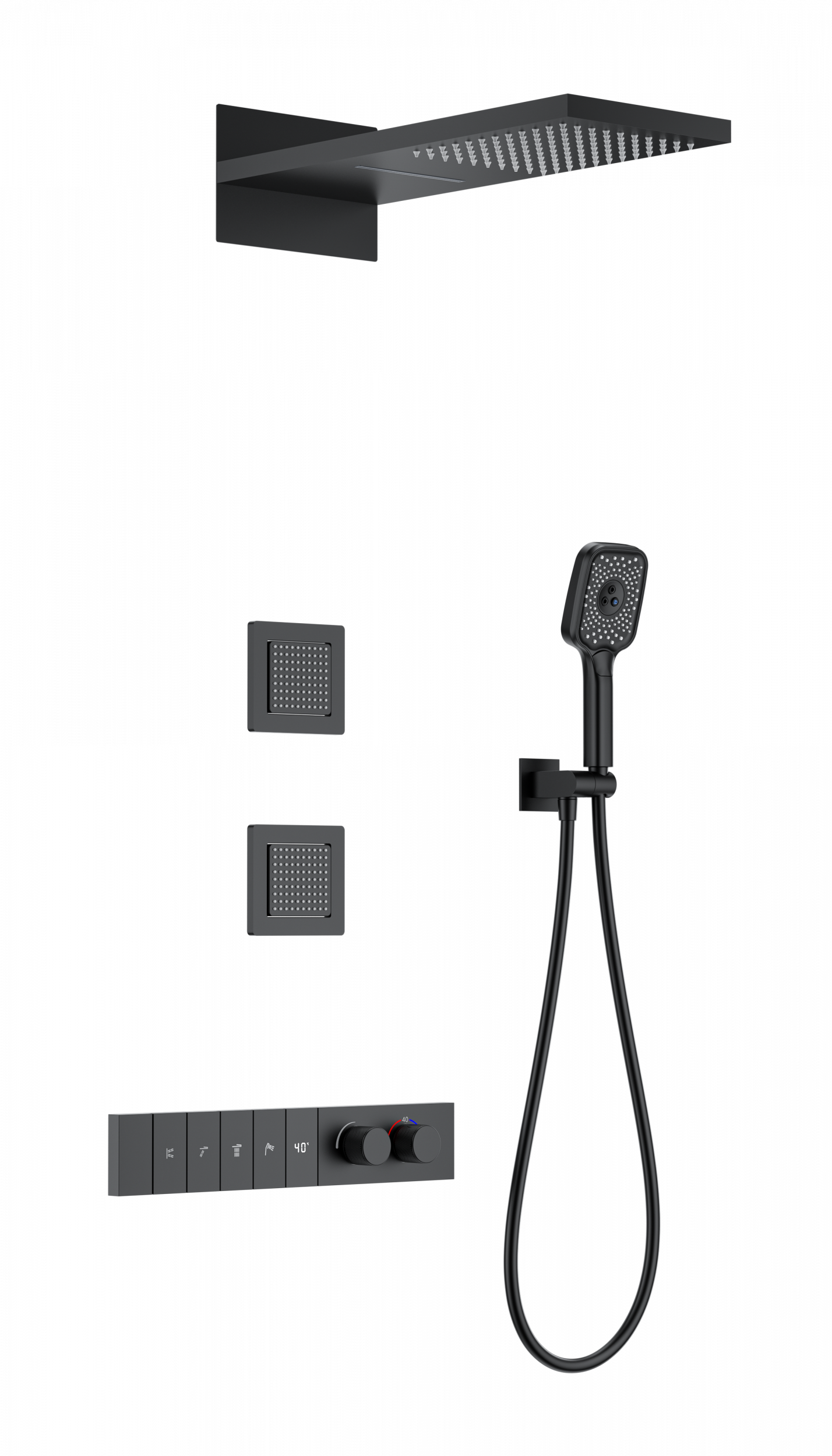 Душевой набор Wonzon&Woghand WW-D4538-A-MB термостат, черный матовый