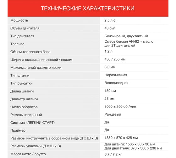 Бензиновый триммер Starwind GT-43 1 Вт 2.5 л.с. неразборная штанга режущая электрическая леска/нож 1898036
