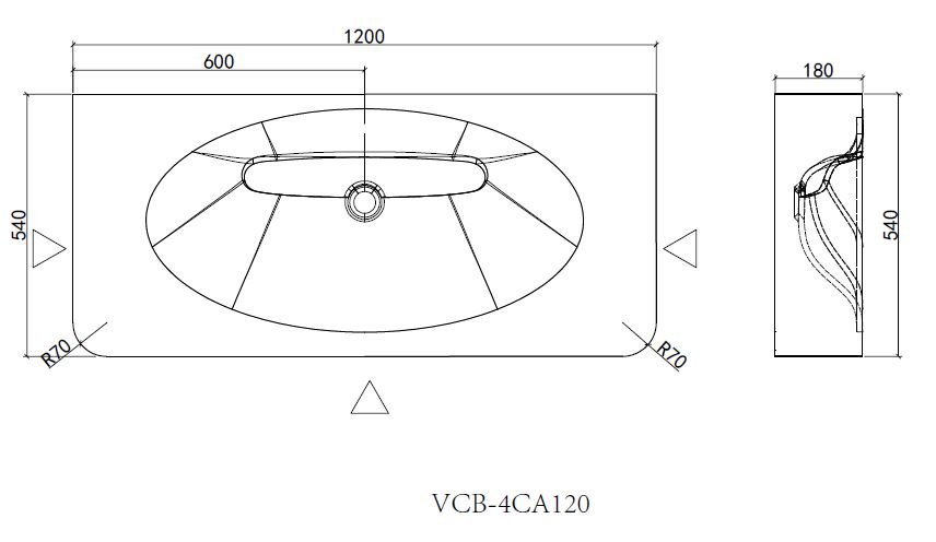 Раковина Vincea Caprise VCB-4CA120MWG 120 см, Corian, белый матовый/серый матовый