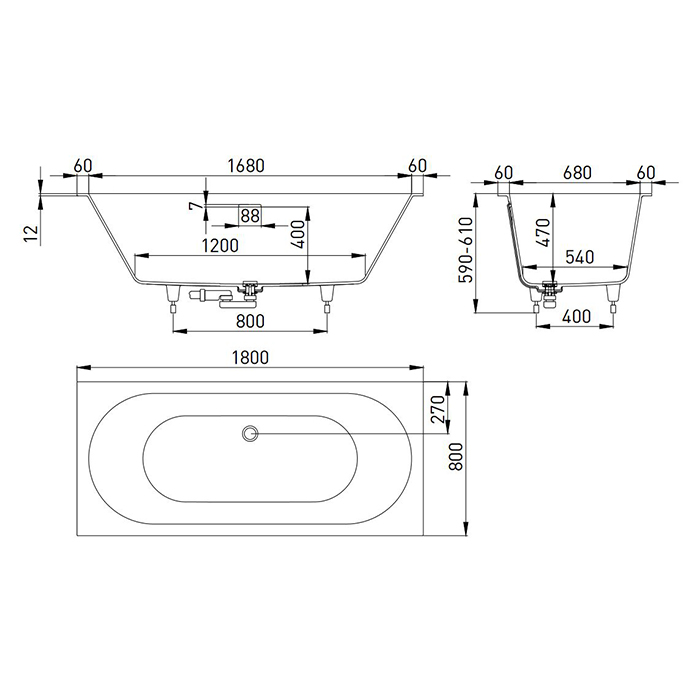 Ванна из литьевого мрамора Salini Ornella Axis Kit  S-Sense 103511G 180x80, белый глянцевый