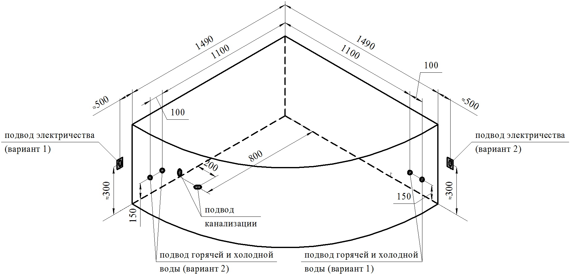 Акриловая ванна Ваннеса Сандра 149х149 с г/м Классик хром