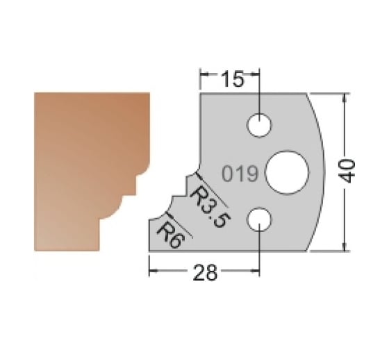Нож мультисистема HSS профиль ампир R6 40x20x4 мм Dimar 3301940
