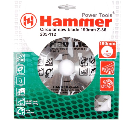 Диск пильный по дереву Flex CSB WD (190х30/20/16 мм; Z-36) Hammer 30662 205-112