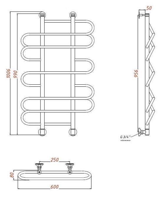 Полотенцесушитель водяной Aquanet Paolo(3) 60x100 см