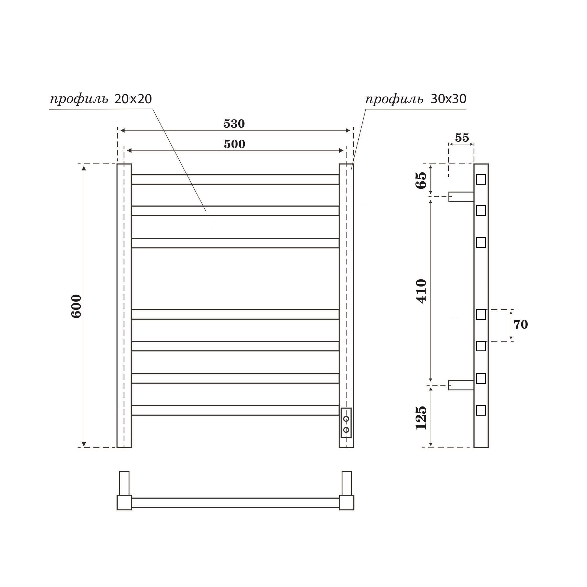 Полотенцесушитель электрический Point Вега PN71856GB П7 50x60 диммер справа, графит блеск