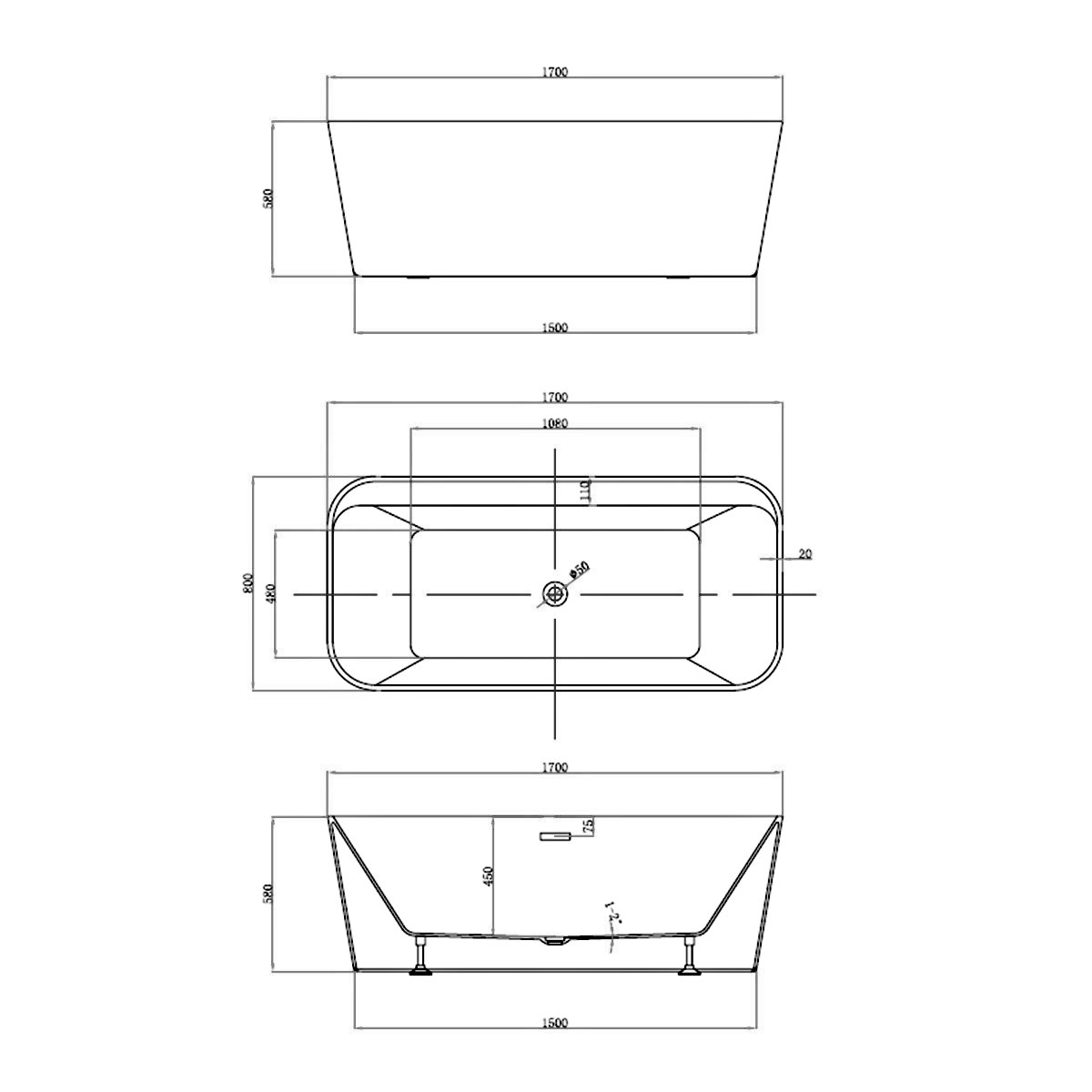 Акриловая ванна Vincea VBT-401 170x80 белый матовый