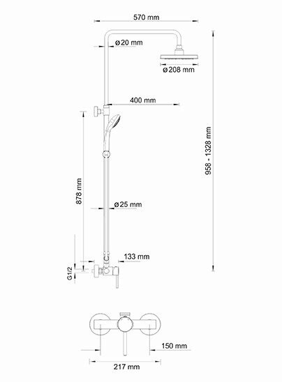 Душевая стойка WasserKRAFT A12202 со смесителем