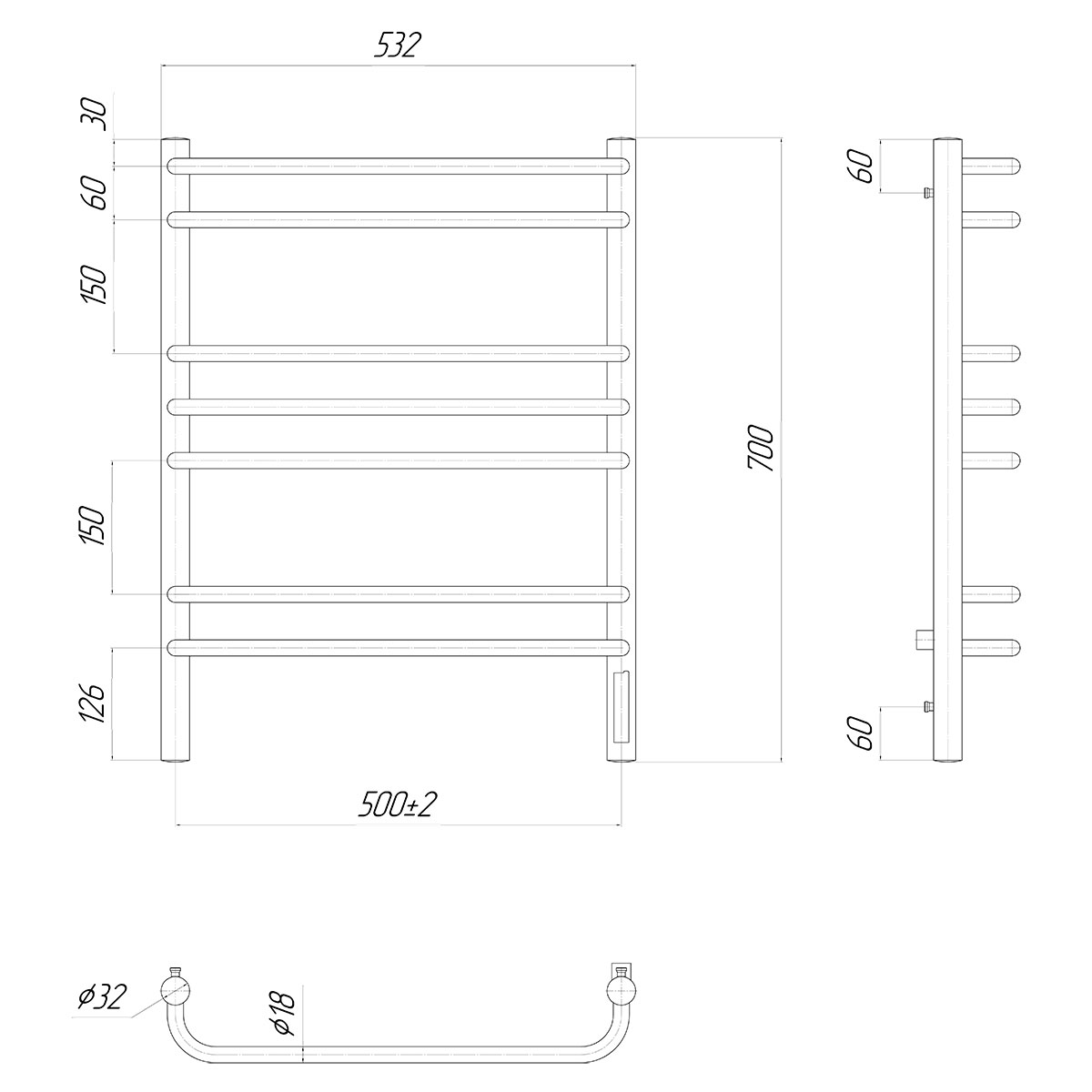 Полотенцесушитель электрический Lemark Luna LM41707Z П7 50x70