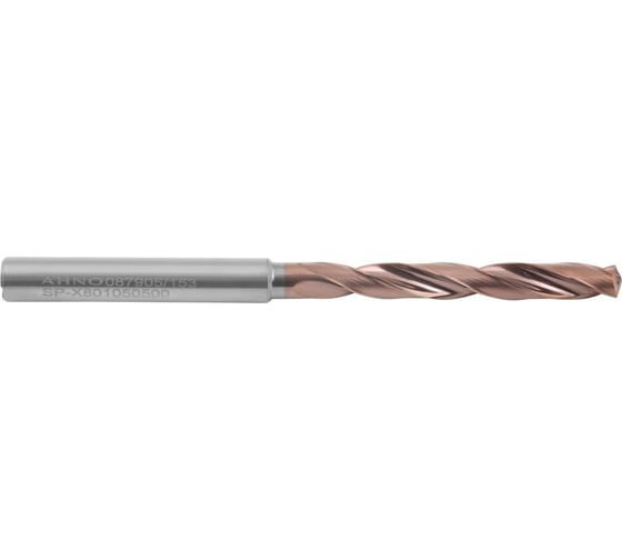 Сверло AHNO 5.0 мм, твердосплавное, 5D, с подводом СОЖ, SP-X801050500, VHM, по стали, чугуну, нерж. и жаропроч.стали ah00534