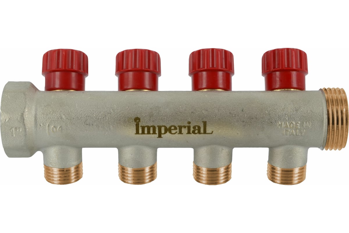 Коллектор с вентильными кранами Imperial 1-1/2-2вых. никелированный (Италия) (40мм) 855.02
