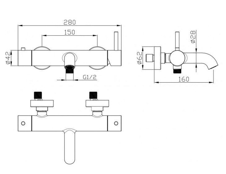 Смеситель для ванны AQUAme Siena AQM6212BC медь шлифованная Смеситель для ванны AQUAme Siena AQM6212BC медь шлифованная