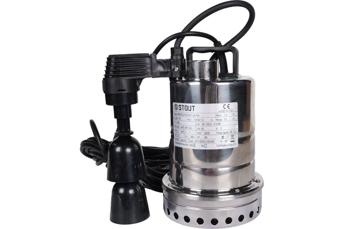 Дренажный насос с вертикальным поплавком STOUT Spd-0003-200450 RG0091CN918568