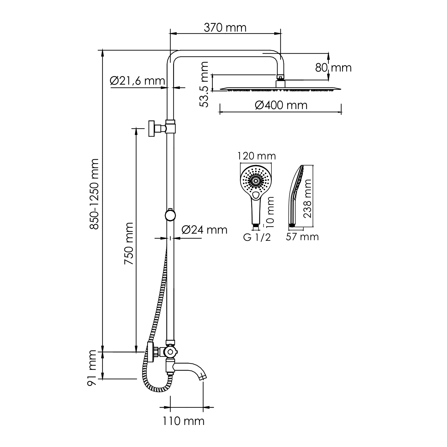 Душевая стойка WasserKRAFT A188.117.101.010.CH Thermo с термостатом, хром