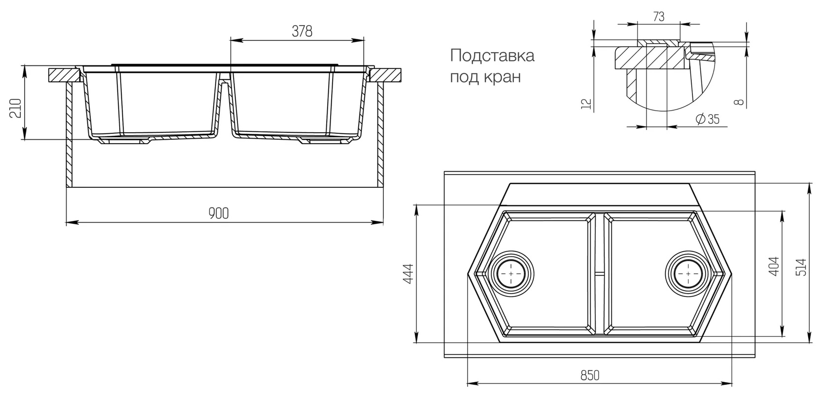 Кухонная мойка Kit Kraken Gulf 85 см, графит