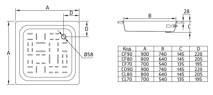 Поддон для душа BLB CF80 80x80 квадратный