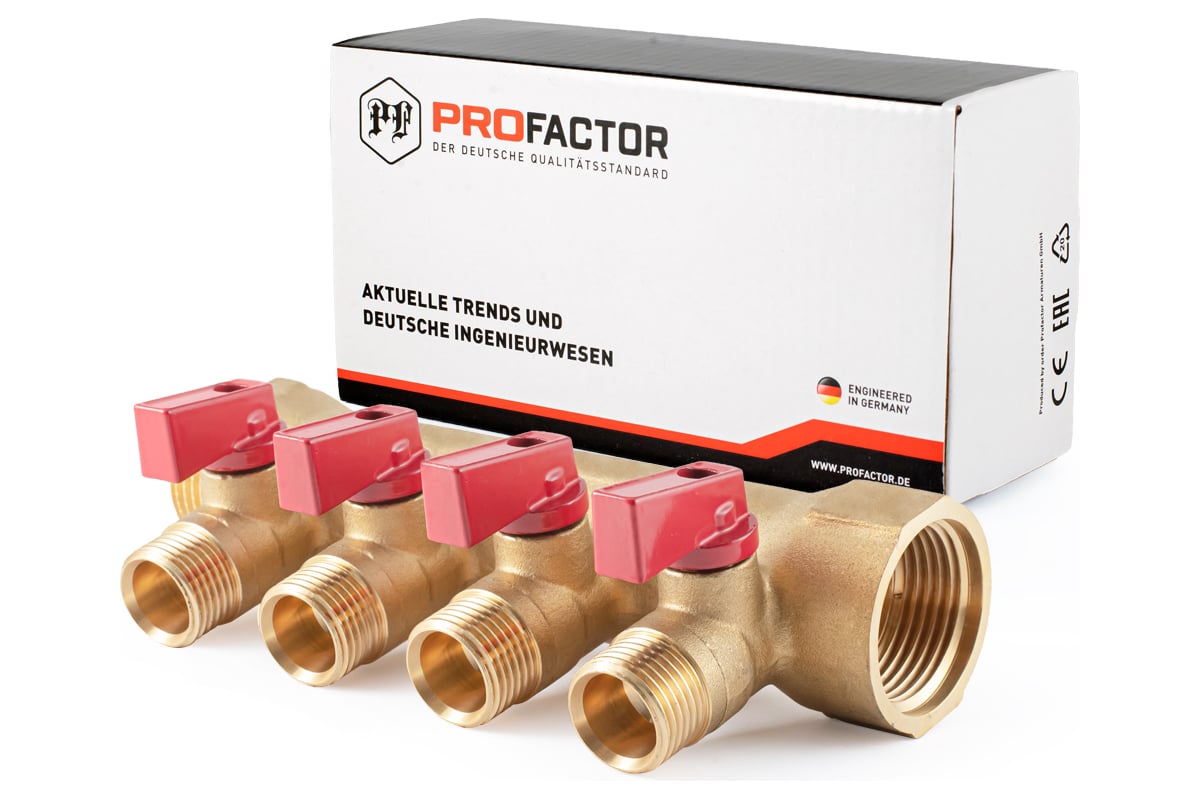 Коллектор с шаровыми кранами PROFACTOR в/н 1" х 4 вых 1/2"нар PF MV 265.4